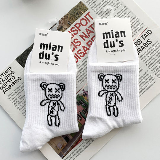Впитывающие пот и дышащие женские носки из чистого хлопка с милым жестоким медведем