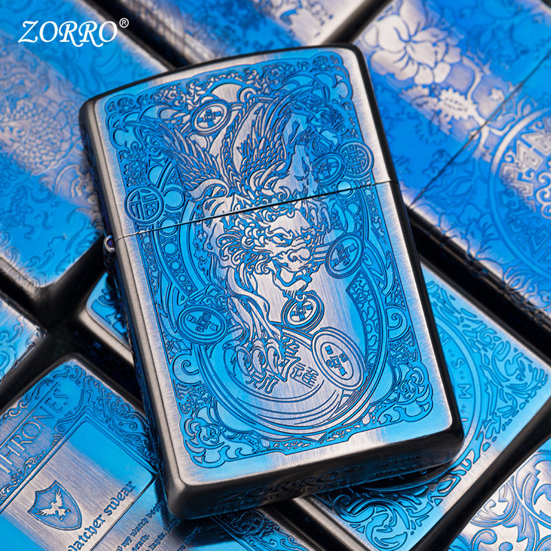 ZORRO Suro New Official Windproof Kerosene Lighter Finely Carved Lavender Blue Beast leopard Engraving Send