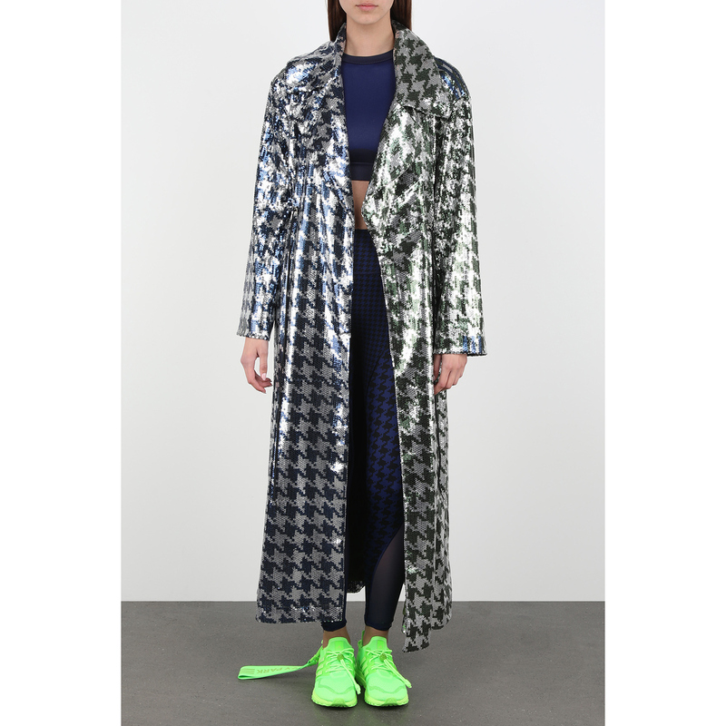 Adidas Trefoil Ivypark Beyoncé Limited Edition Niche Bathrobe Blue-Green Sequin Long Trench Coat Hc5954