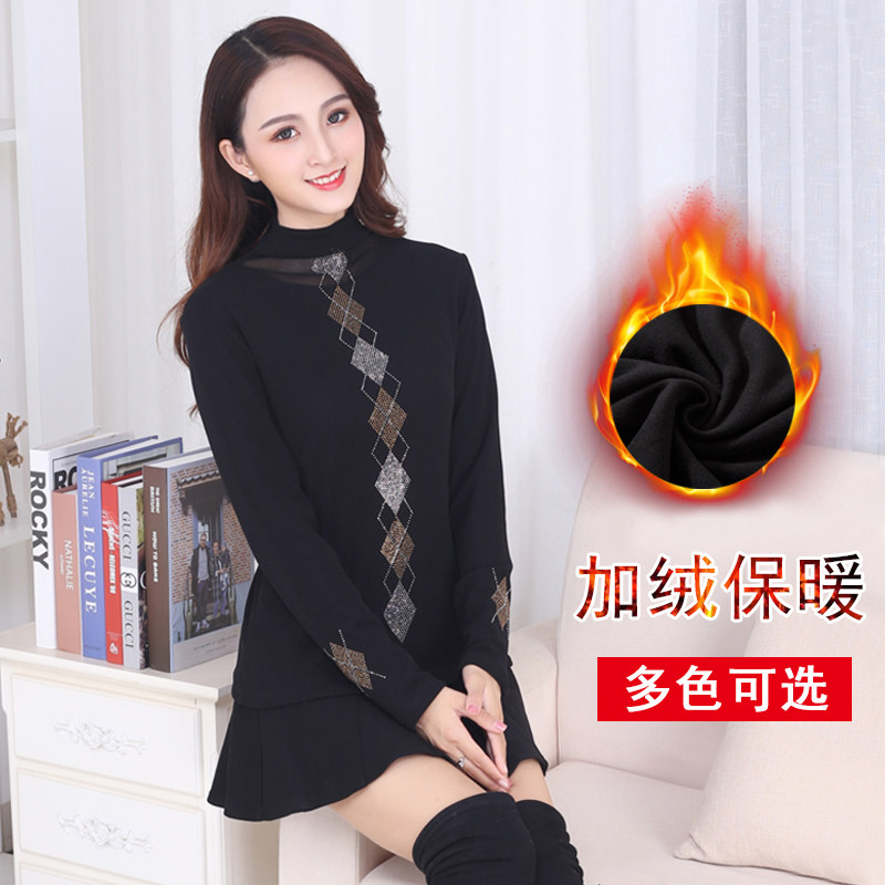 Autumn Winter T-shirt Body Beating Undershirt Mesh Yarn Lace Plus Suede 100 Hitch Thickened Warm Collar High Collar Long Sleeve Blouse