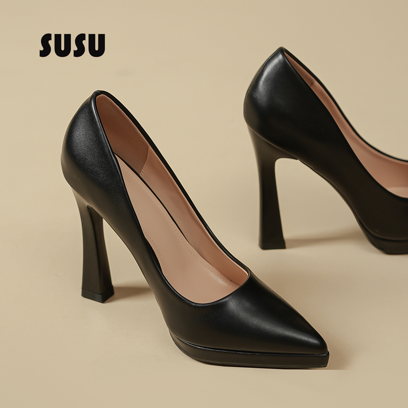 Black Waterproof Platform Ultra-High Heels for Women 2025 New Style Chunky Heel Stunning Comfortable Model Runway High-End Shoes