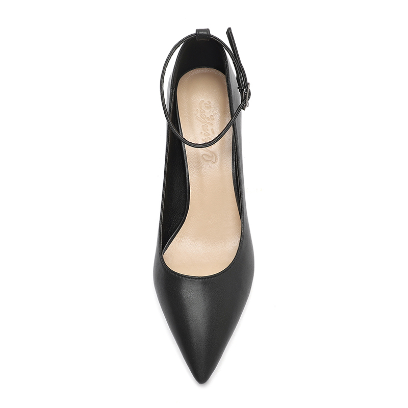 Catwalk Genuine Leather Ankle Strap Black High Heels Women's Professional Interview 7cm Stiletto Etiquette Small Size Single Shoes 313233