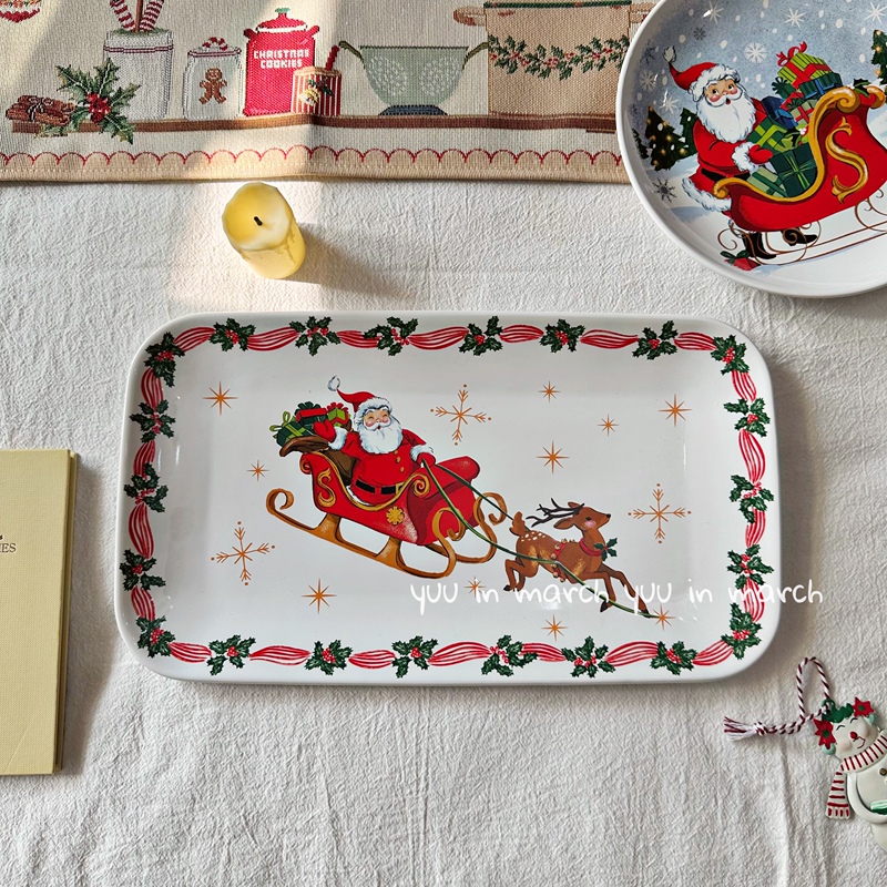 Scandinavian Santa Claus Atmosphere Western-Style Plate Cake Tray Flat Plate Fish Plate Creative Christmas Gift Decorative Plate
