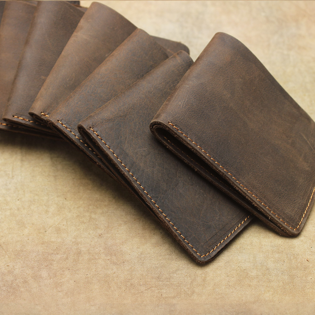 Giải phóng mặt bằng đặc biệt crazy leather leather handmade ví đơn giản túi micro-man retro ví da bò nam ví tiền nam