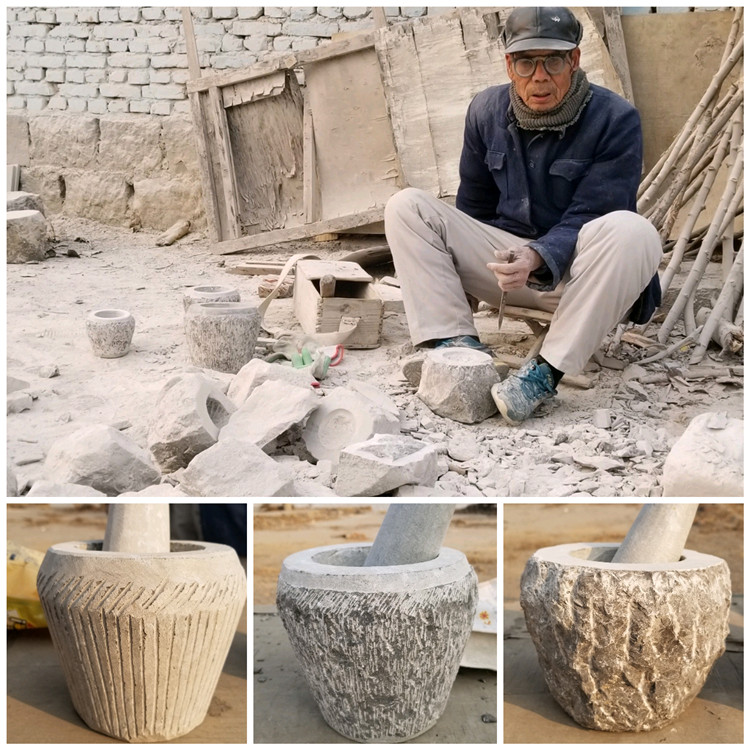Shandong Zibo artisanal natural green stone crushed garlic machine stone mortar home mashing pot grinding machine garlic stone mortar garlic mortar