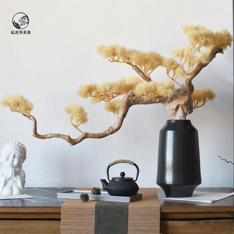 New Chinese Zen Imitation Tree Plant Bonsai Potted Plant Swing-like Room Tea Room Xuan Guan TV Cabinet Soft Adornment