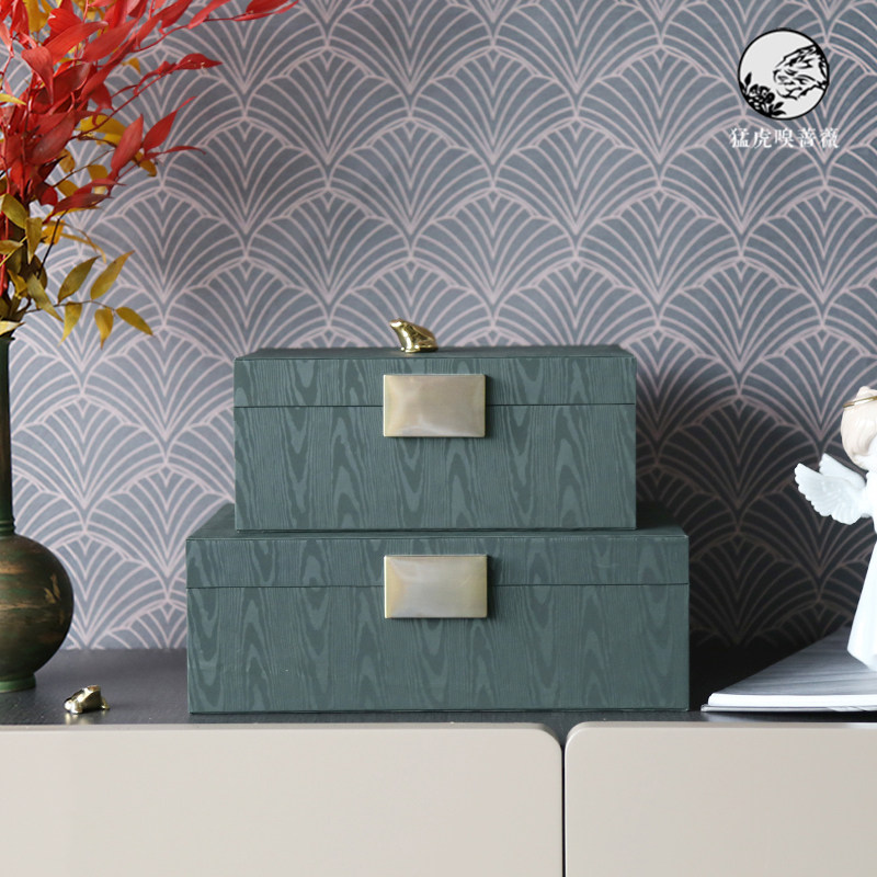 Modern new Chinese style light luxury green metal storage box Jewelry box Bookcase desktop soft decoration model room ornaments