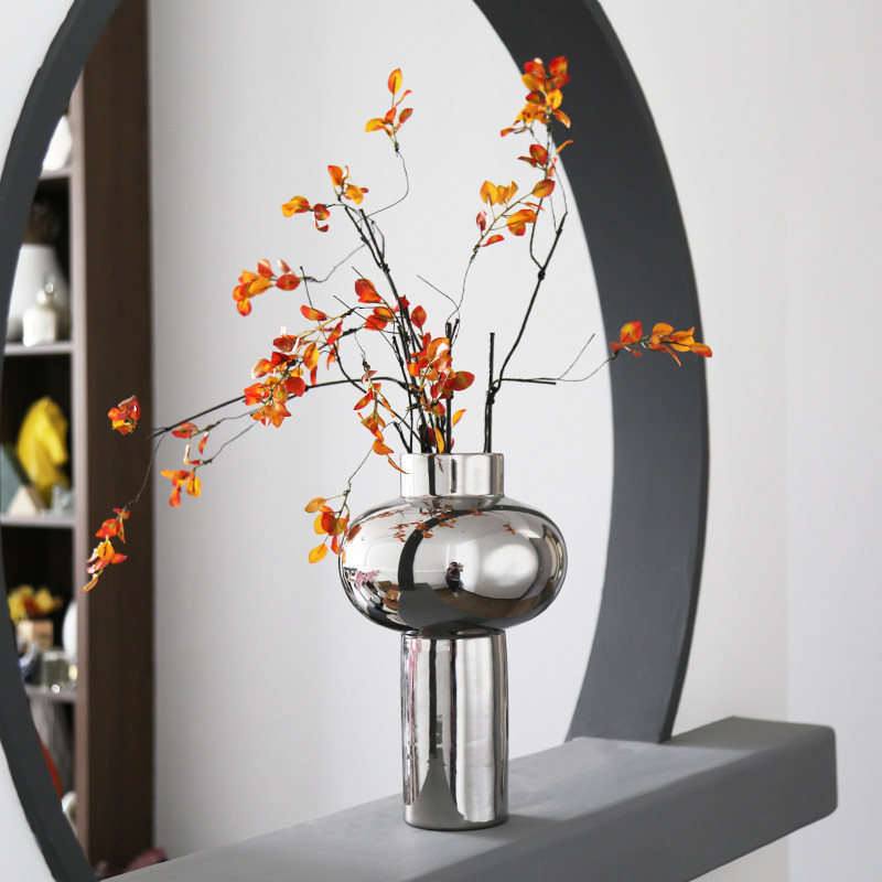 New Chinese light luxury high-end electroplating silver ceramic vase living room dining table model room porch home accessories decoration
