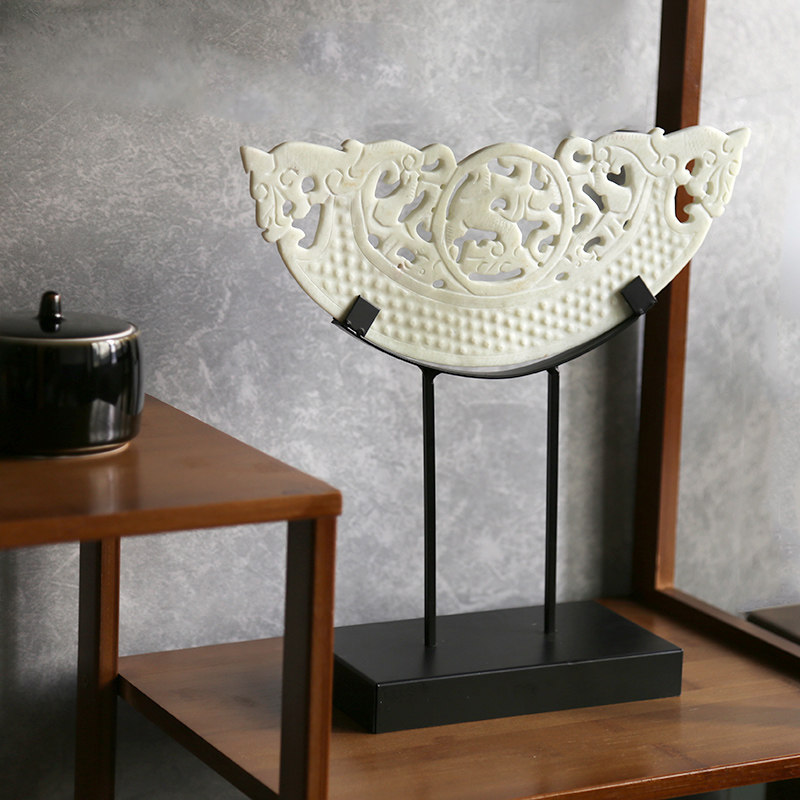 New Chinese meditation hollowed-out engraving white Yubi pendulum piece Living room bookcase Hotel Xuan Guan Like Board Room Soft Adornment