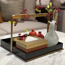 New Chinese basket metal tray floral red pomegranate combination ornaments Zen model room living room table decorations