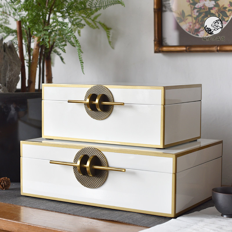 New Chinese creative white solid wood jewelry box storage box ornaments cloakroom TV cabinet model room soft decorations