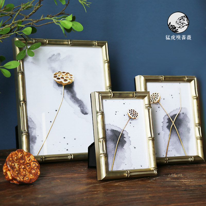 New Chinese Silver Bamboo Festival Solid Wood 67 inch photo frame Swing Bench-like Light Extravagant zen Zen Imagery picture Frame Soft Adornment