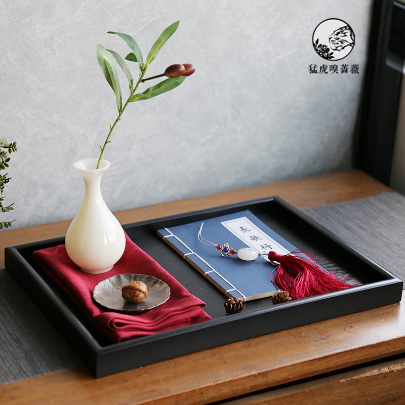 Black Entrusted Pan New Chinese Wood Tea Tray room Dining Room Tea Room Tea Room Tea Room Tea Room FLOWER ART COMBINED SWING PIECE DECORATIONS