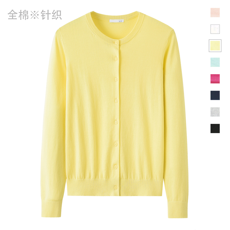2026 New Women's Pure Cotton Round Neck Cardigan Long-Sleeved Knitted Cardigan Women's Spring & Fall Thin Sweater Cardigan Top