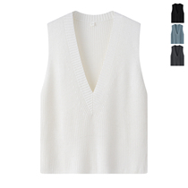 100% Pure Wool Vest Woman V Collar Fashion Spring Kan Shoulder Cashmere Knitted Pure Color External Wear A Waistcoat Fur Coat