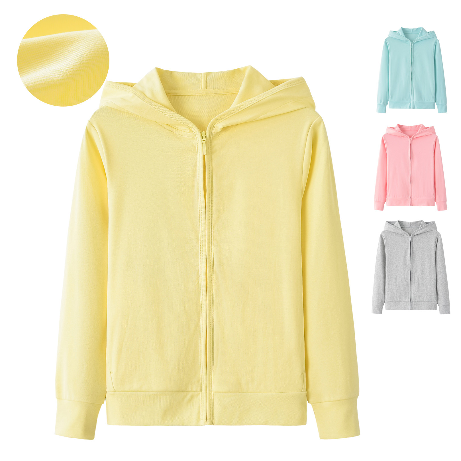 Children's sunscreen thin air-permeable pure cotton anti-UV skin clothes young children casual blouses with hat-laced cardiovert jacket