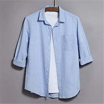 Vancl Eslite casual long sleeve shirt mens linen cotton cotton and linen new small square collar fashion Joker spring and summer mens shirt