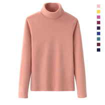 2021 fleece turtleneck pullover womens T-shirt double velvet warm base shirt basic two lapel fleece top
