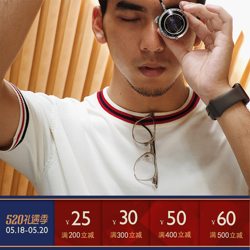 VINTAMERI knit cardiovert T-shirt American vintage retro body brief male youth round collar ice silk half sleeve sanitary coat short sleeve