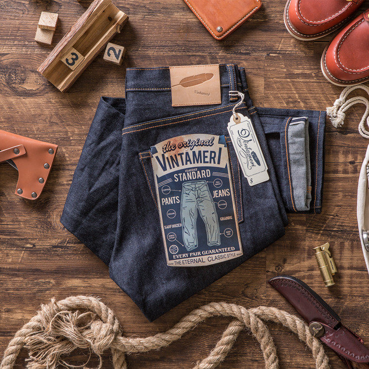 VINTAMERI Classic Tapered Mid-High Waist 13 5oz Undelaminated Tannin Chier Jeans 501CT