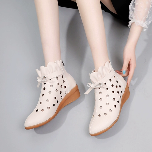 Летняя обувь для матери, танцующие туфли, сапоги с бантиком на каблуке, мягкая подошва, из натуральной кожи