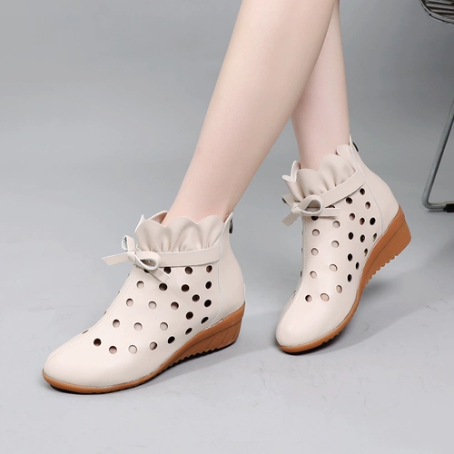 Летняя обувь для матери, танцующие туфли, сапоги с бантиком на каблуке, мягкая подошва, из натуральной кожи