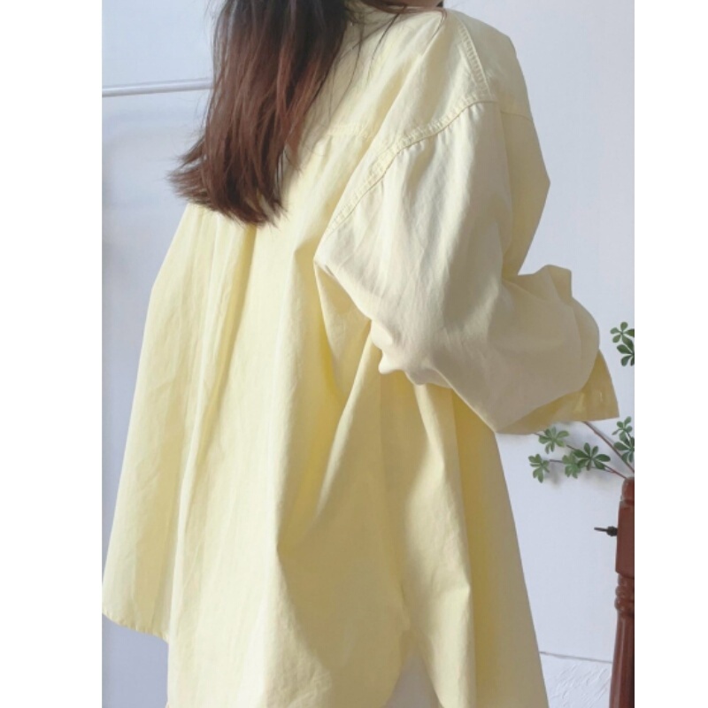 2025 New Dopamine Cream Yellow Pure Cotton Shirt for Women, Loose Shirt, Thin Jacket, Sun Protection Cardigan for Outer Wear