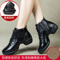 Autumn Winter New Square Dance Shoes Lady Dance Shoes Dance Shoes Genuine Leather Adults Soft Bottom Water Soldiers Dance Shoes Women