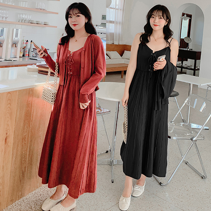 Fat girl suit dress Two sets of loose display slim fit for fat to wear long dress Dress Lady Trendy Foreign Dress