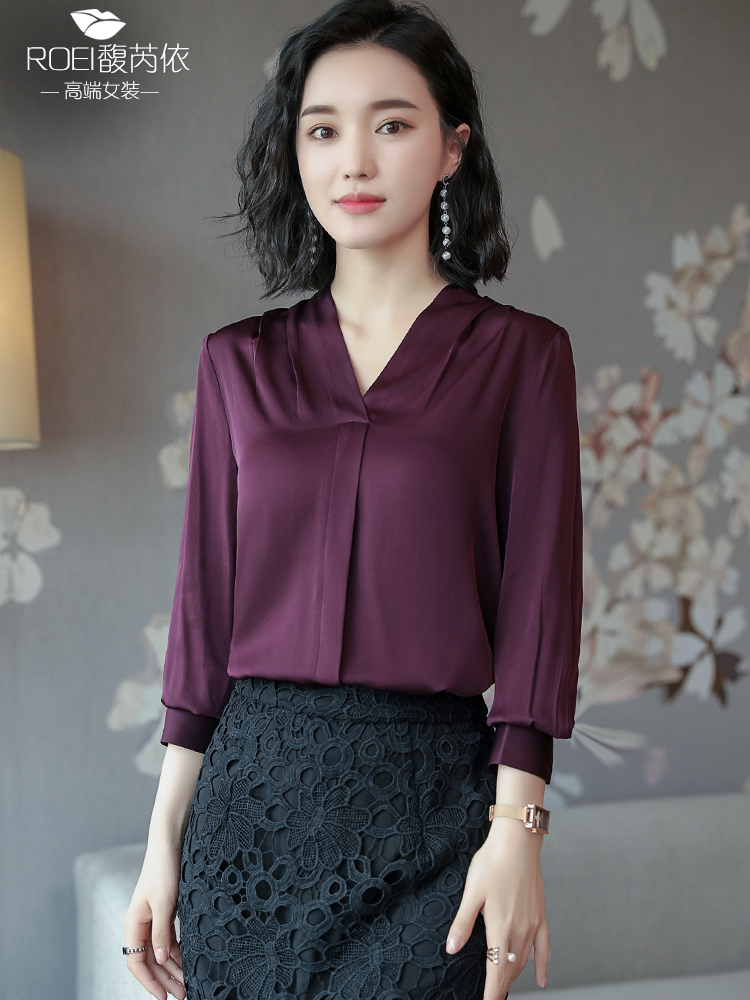 Heavy thick silk shirt women's long-sleeved new temperament fashion V-neck small shirt women's Hangzhou mulberry silk top