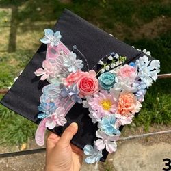 학사의 모자 DIY 나비 헤어핀 꽃 완제품 시뮬레이션 고대 스타일