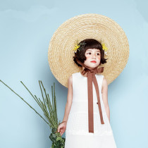 Studio Wedding photography props Childrens retro travel fashion oversized hat Large cornice flat top beach ribbon straw hat