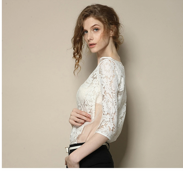 2018 mùa hè mới của phụ nữ đầu mùa thu từ cổ áo off-the-vai ren voan áo sơ mi dâu lụa organza áo sơ mi áo sơ mi voan kiểu hàn quốc