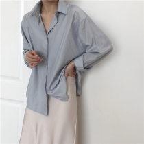 South Korea ins spring simple cold wind lapel long sleeve shirt high waist long color skirt female