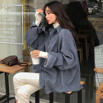 South Korea ins autumn Joker retro academic style single-breasted lapel comfortable corduroy long sleeve shirt coat female