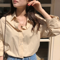 South Korea ins blogger recommends retro neutral style simple basic single-breasted long-sleeved lapel shirt top for women