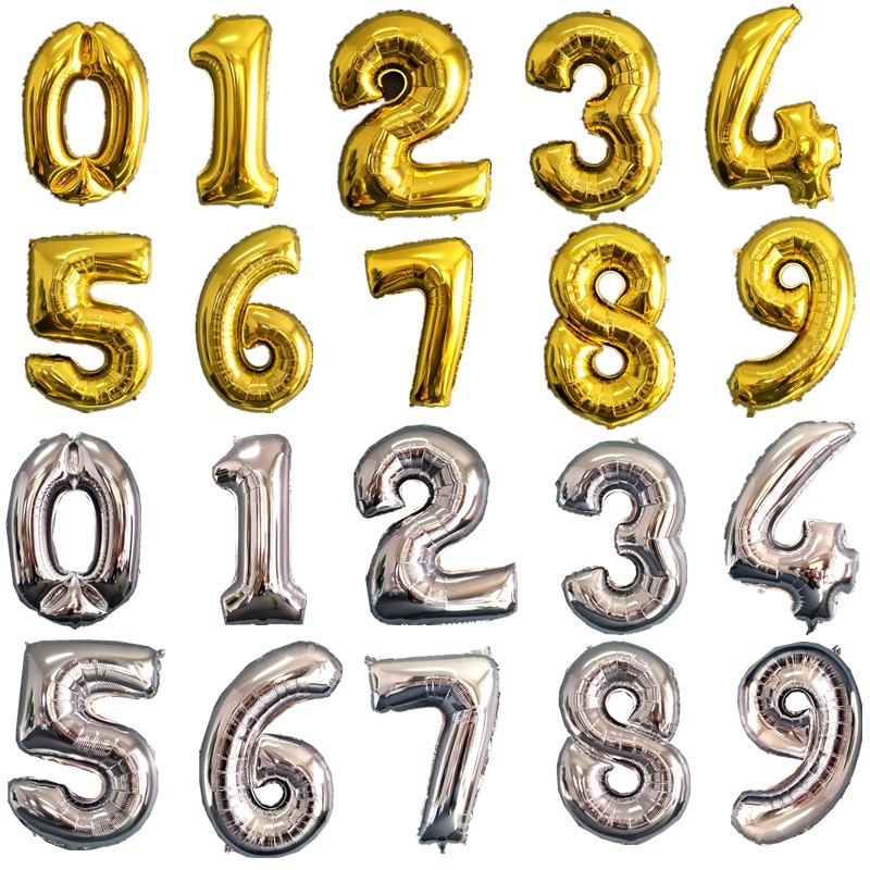 16 Inch Aluminum Foil Digital Balloon Aluminum Film Arrangement Children Party Birthday Steamball Party Decorate Birthday Groveling Supplies