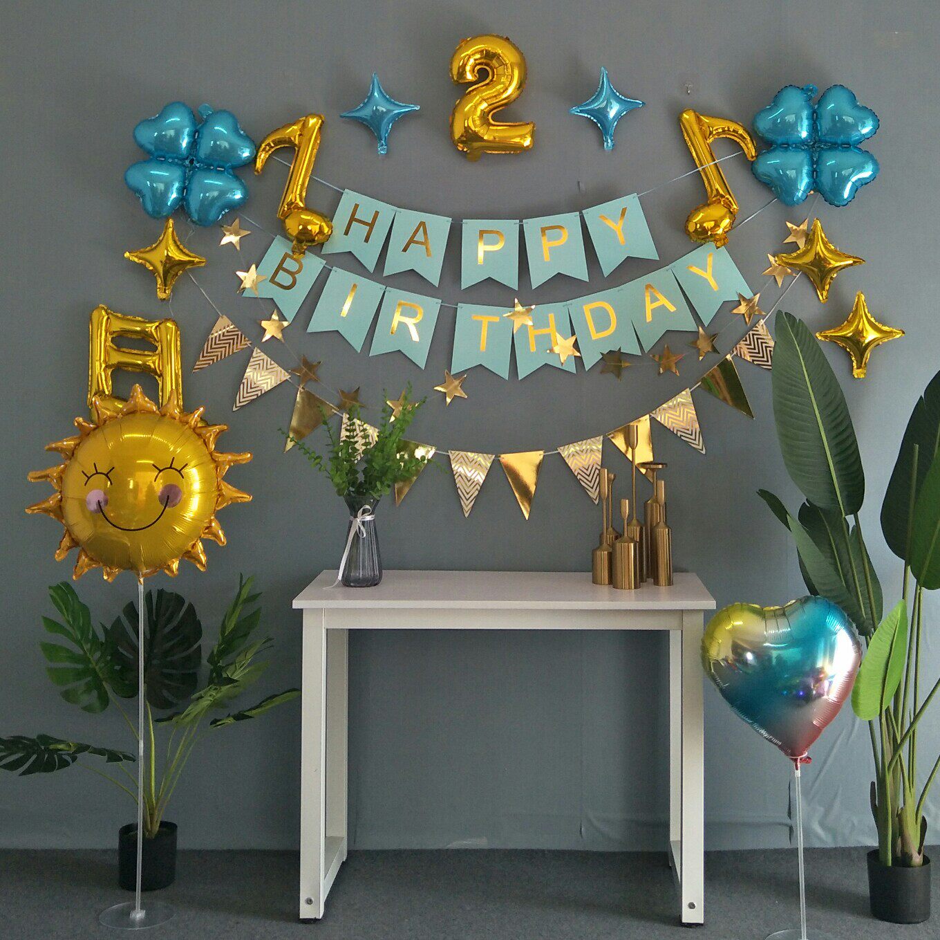 Children's birthday decoration Adult birthday party decoration creative background wall decoration letter color pull flag set steam