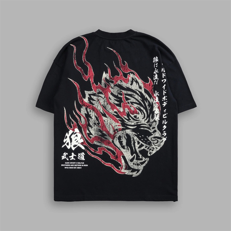 New Darcsport Wolf Head Bushido Short-Sleeved Men's and Women's American Sports Casual Loose Printed Cotton T-Shirt New Darcsport Wolf Head Bushido Short-Sleeved Men's and Women's American Sports Casual Loose Printed Cotton T-Shirt