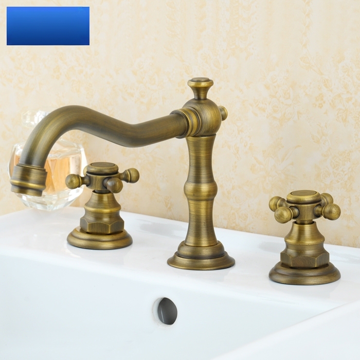 Antique-Style Faucet, Hot and Cold Water Separate Basin Bathroom Cabinet, European-Style Double-Handle Three-Hole Basin Faucet, Brass