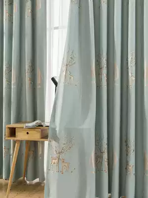 Blackout curtain finished custom cashmere cotton and hemp jacquard fawn high grade Nordic living room bedroom balcony floor standing