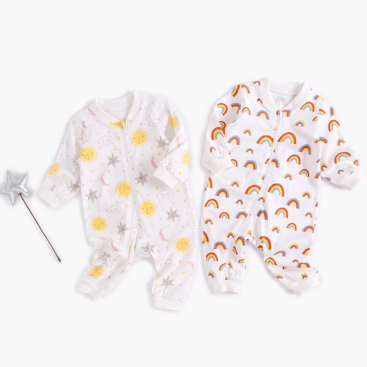 Newborn spring and Autumn stand collar Rainbow Sun Print long sleeve jumpsuit Cartoon long climbing suit Romper Baby pajamas