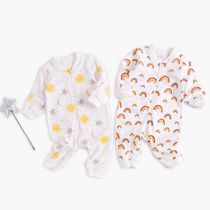 Newborn Spring Autumn Stand-up Collar Rainbow Sun Printed Long Sleeves Sweaters Cartoon Long climbing clothes Harvest baby pyjamas