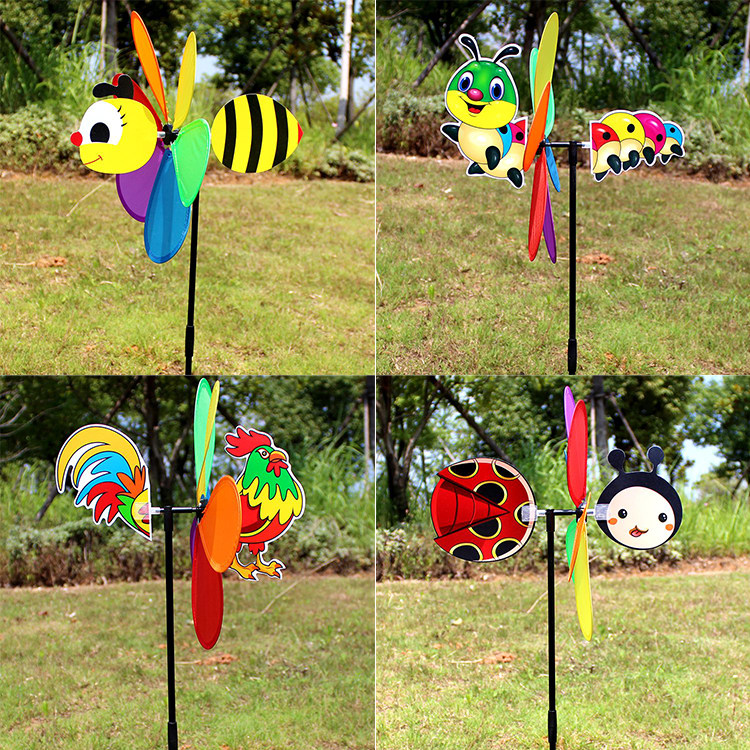 2021 Hand-held plastic children's toys outdoor rotating decoration six-color three-dimensional animal cartoon fabric windmill