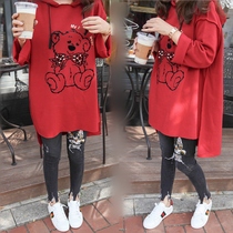 Pregnant women spring dress fashion large size loose long sleeve cotton long T-shirt skirt top thin foreign style