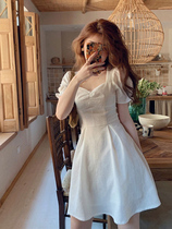 Spring Summer 2022 new womens light luxury ladies fried street puff sleeves white dress design niche a-line skirt