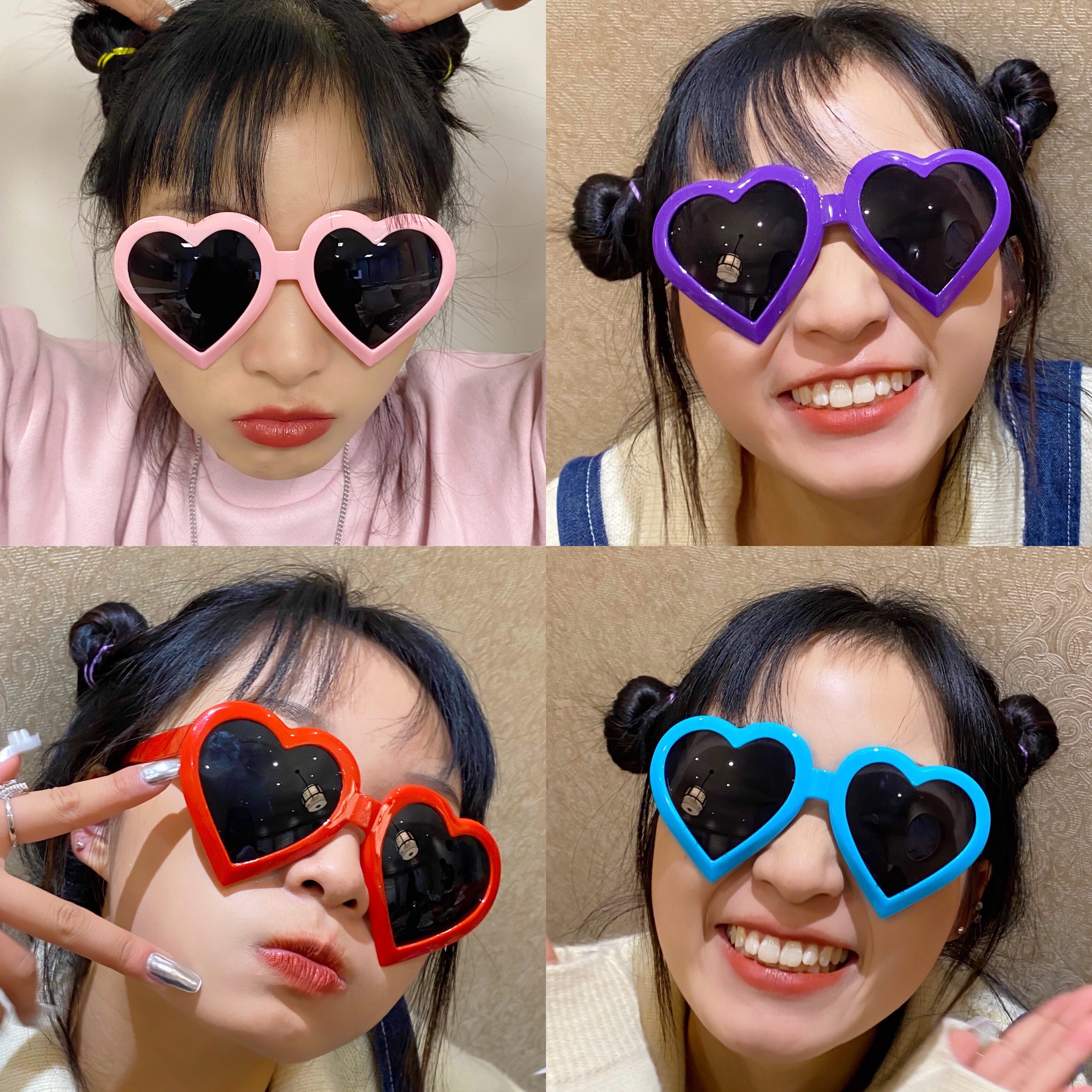 A cute heart-shaped sunglasses sweet and loving girlfriends take photos of sunglasses sunscreen The main strong tweet