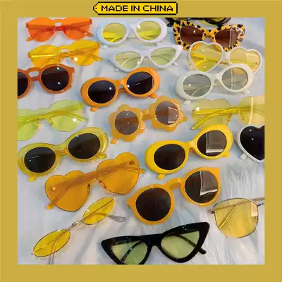 Retro Hong Kong wind BAO WEN fluorescent orange yellow powder European and American sunglasses sunglasses photo Earth cool Thunderbolt couple female