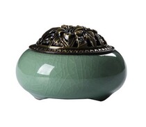 Longquan Celadon incense burner Jinglong Ceramic Buddha Handmade antique alloy aromatherapy furnace Line incense sandalwood agarwood incense burner
