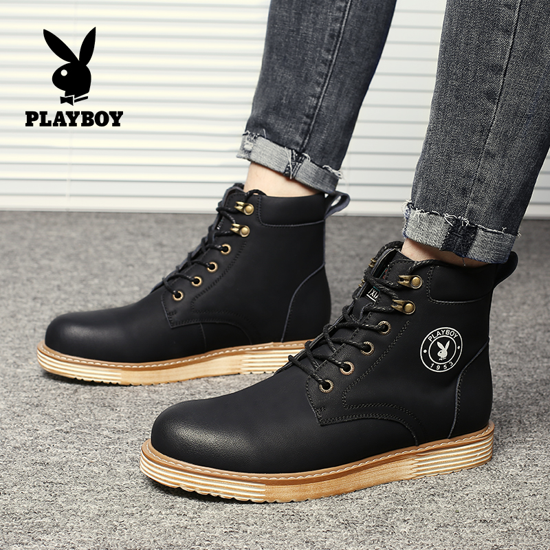 Giày bốt Playboy nam mùa đông cộng với xu hướng nhung ấm áp giày cao cổ nam thể thao